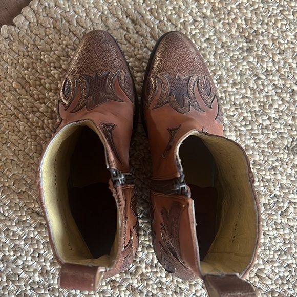 Liberty Black Women’s 9 Ankle Leather Boots Brown Metallic Copper Overlay - Picture 5 of 16